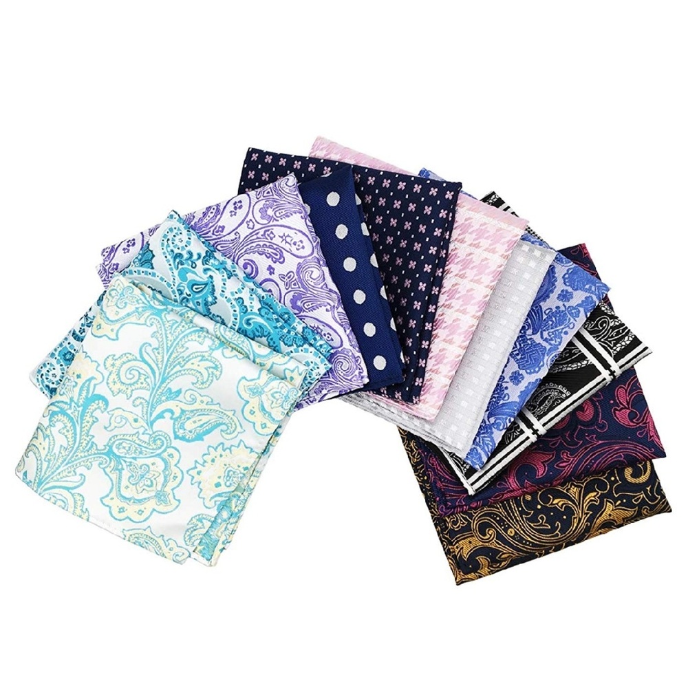 Mens Set of 11 Paisley Silk Blend Pocket Squares